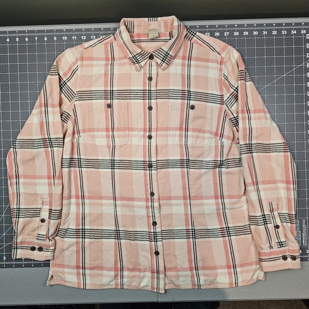 Duluth Trading Shirt Womens Large Flannel Pink Plaid Workwear Work Gusseted Back